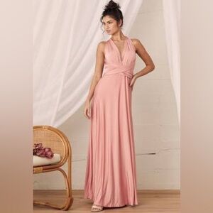 LuLu’s Convertible Maxi Dress XS Blush Pink Halter Wrap Gown Formal Wedding